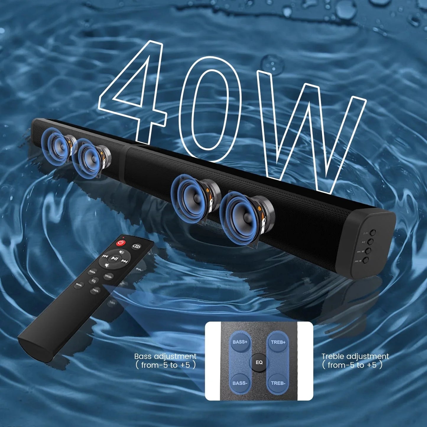 2 in 1 Separable Sound Bars for TV, Bluetooth 5.0 Surround Sound System for TV Wireless Connect, 37 Inch Soundbar for Home Theater, Arc/Optical/Usb Cables & Remote TV Speakers, Wall Mountable