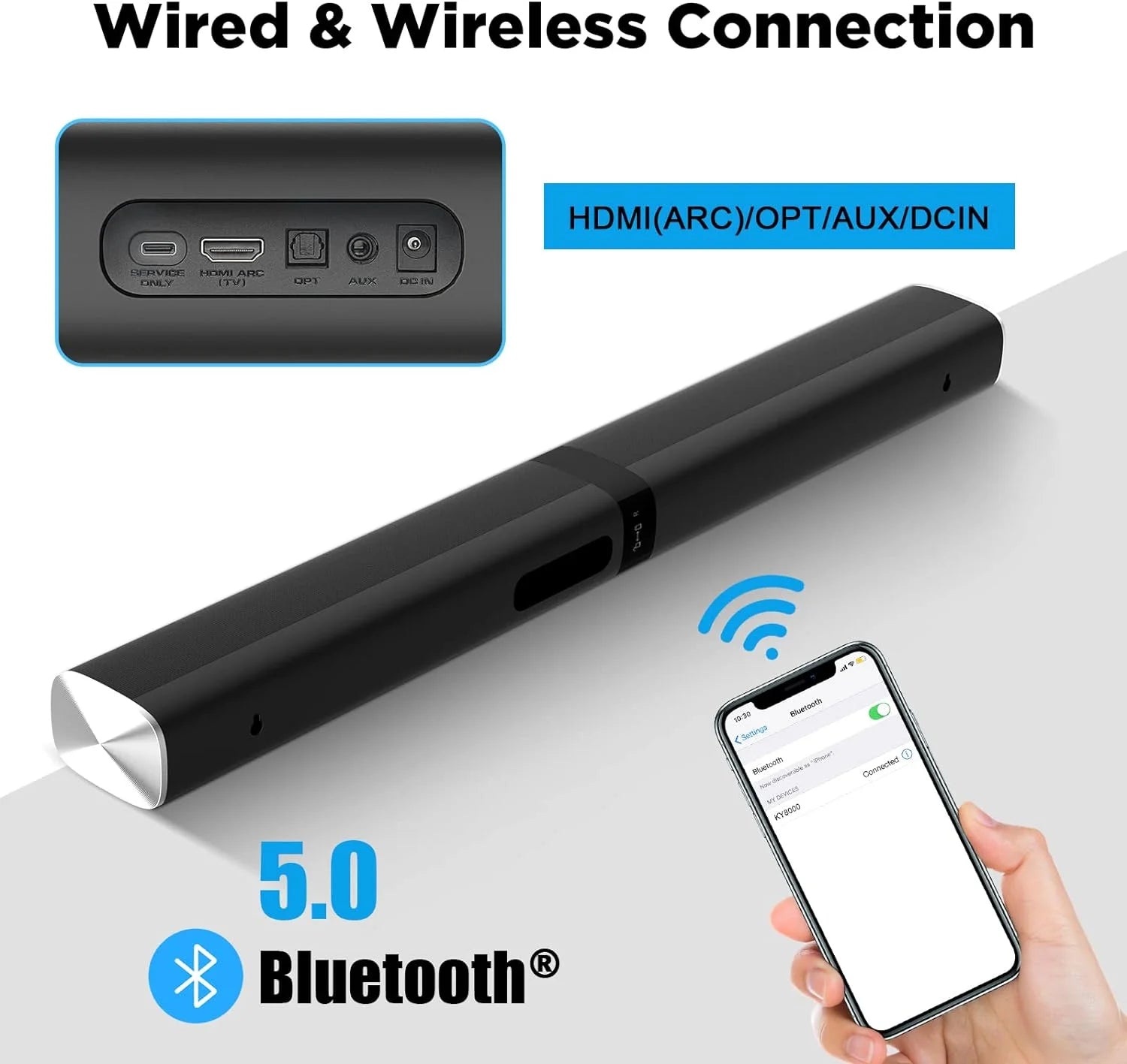 Sound Bar for TV 2 in 1 Separable Bluetooth Soundbar Home Theater Speakers with Arc/Optical/Aux Connect