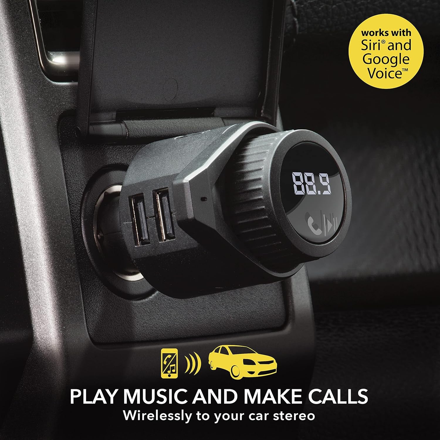 BTFM5 Bluetooth Hands-Free Car Kit with Digital FM Transmitter and Dual 12W USB Charging Ports for Vehicles