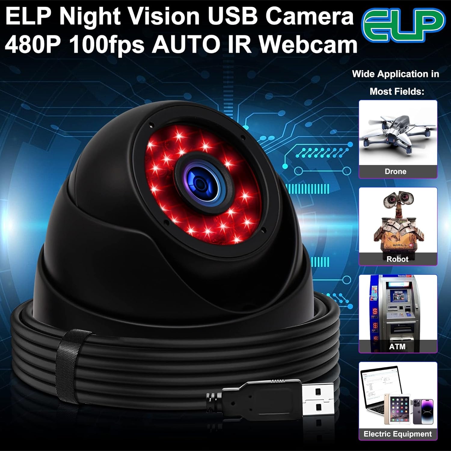 1080P Day Night Vision USB Camera IR Infrared Webcam with Dome Housing Home Surveillance CCTV PC Camera for Computer Mini UVC USB2.0 Waterproof USB with Camera Indoor Outdoor High Speed Camera